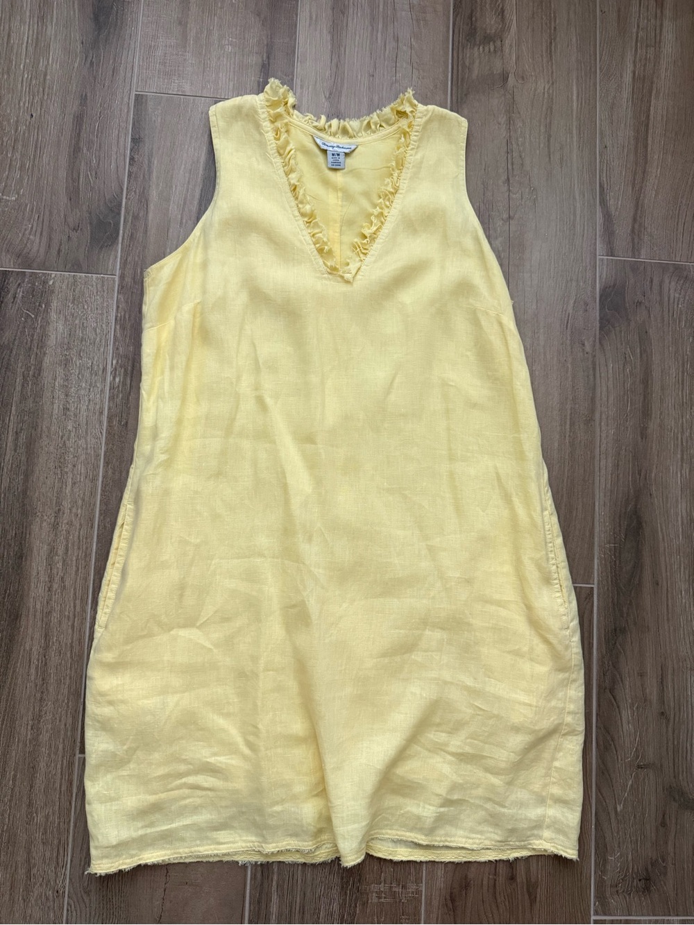 Tommy Bahama Yellow Sleeveless Linen V-Neck Dress